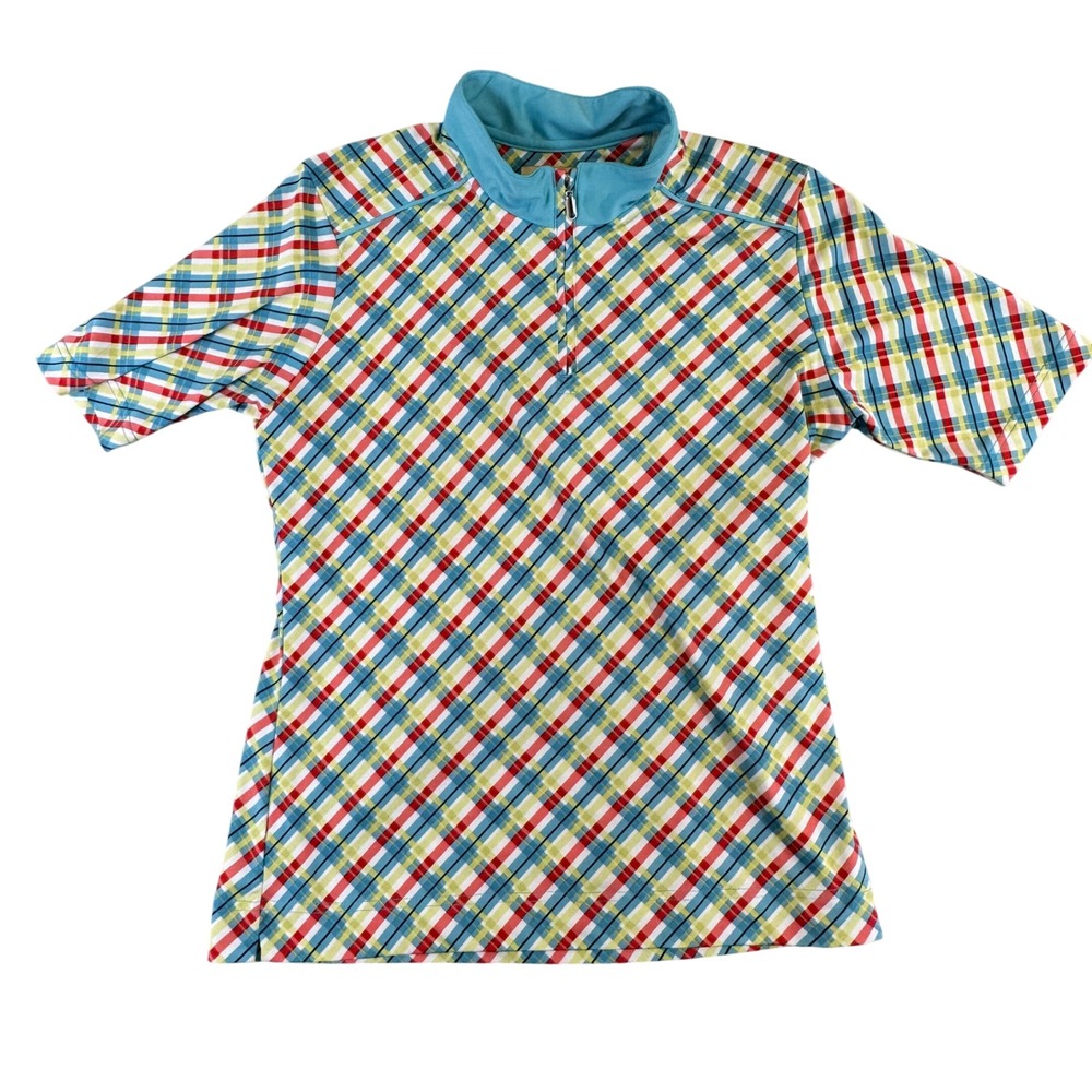 Sport Haley Womens Plaid Golf Polo Shirt Blue Red Yellow Quarter Zip Size M